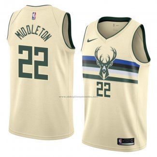 Camiseta Milwaukee Bucks Khris Middleton #22 Ciudad 2018 Crema